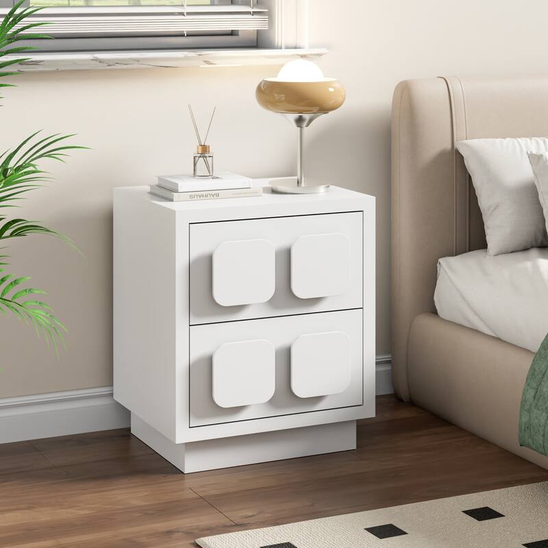 2 Drawers Nightstand Accent End Table Bedside Table - White