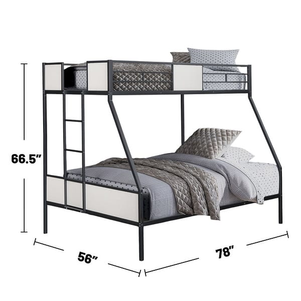 Metal Twin over Full Bunk Bed with Side Ladder in White and Black