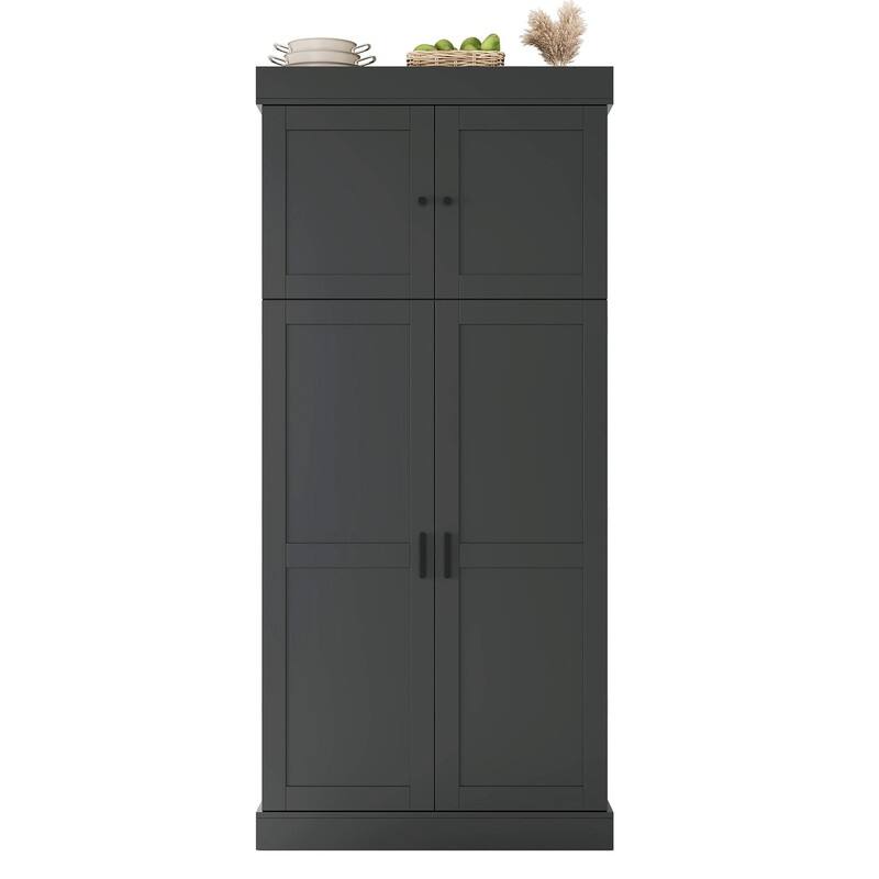 Freestanding 77"Tall Kitchen Pantry with Adjustable Shelves,Door Shelves, Drawers and Wine Racks