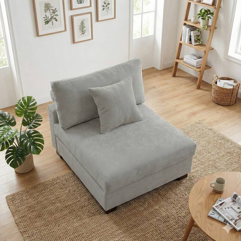 Chenille Upholstered Armless Accent Chair With Plush Cushion