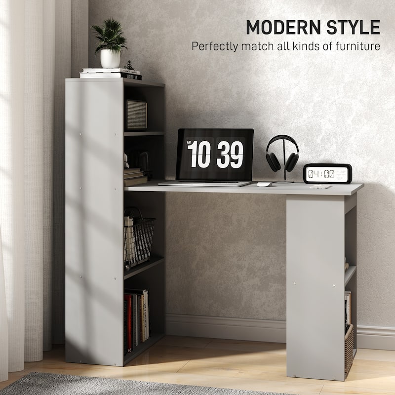 HOMCOM Compact Computer Desk: 6-Tier Storage Shelves, Writing Table Workstation with Bookshelf