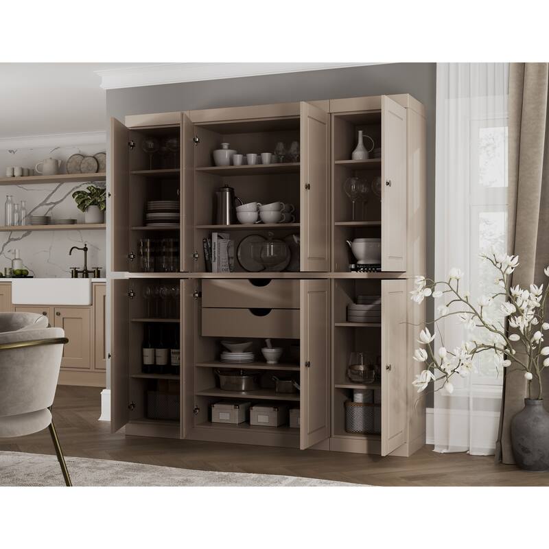 100% Solid Wood Kitchen China Pantry Buffet with Glass or Solid Wood Doors and 2-Drawer Kit by Palace Imports - 65" x 71.5"