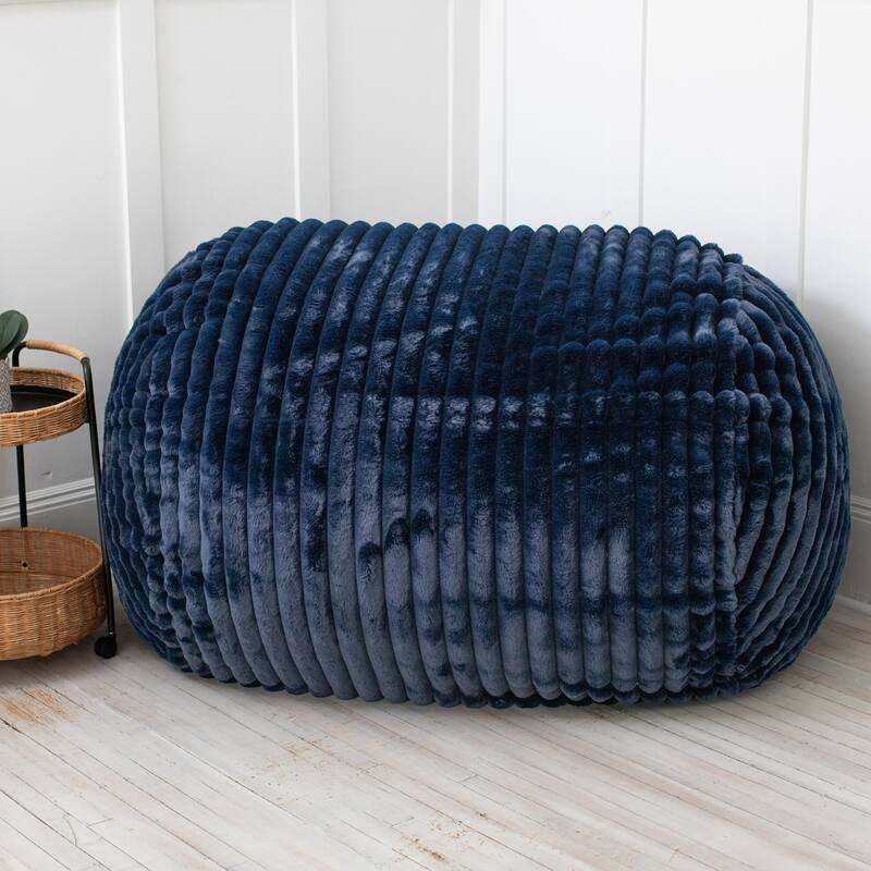 Plush Faux Fur Ribbed Bean Bag Loveseat - 64" - Midnight Blue