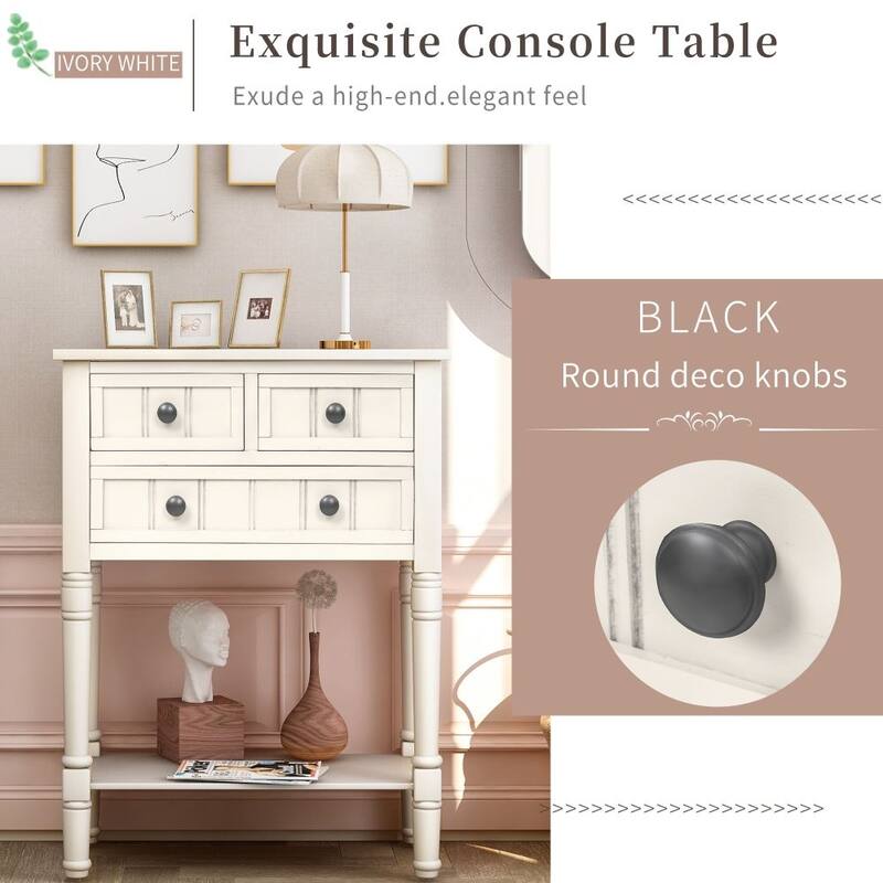Moda Narrow Console Table, Slim Sofa Table with Three Storage Drawers