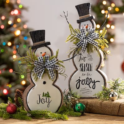 Rustic Resin Snowman Figurine Set of 2
