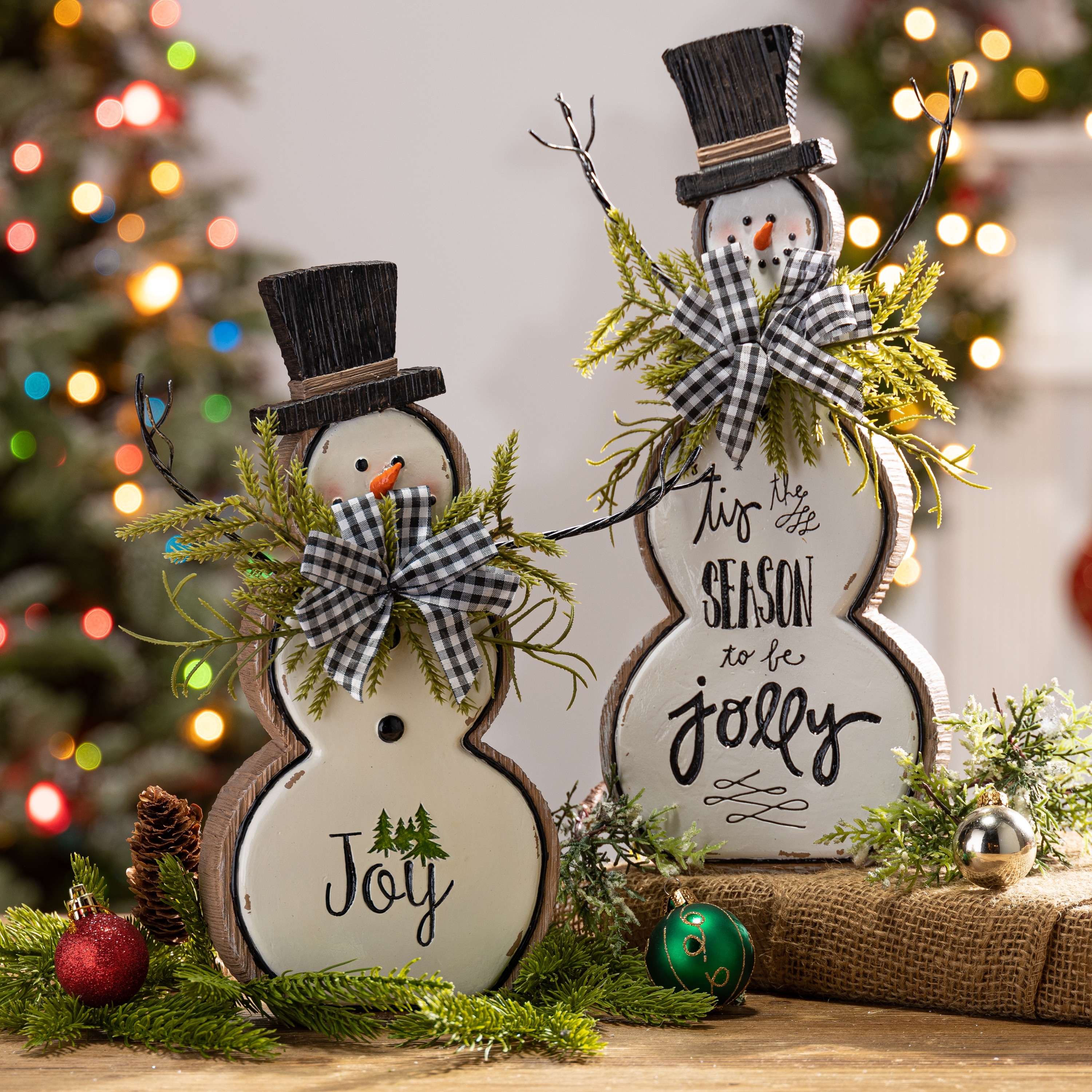 Rustic Resin Snowman Figurine Set of 2