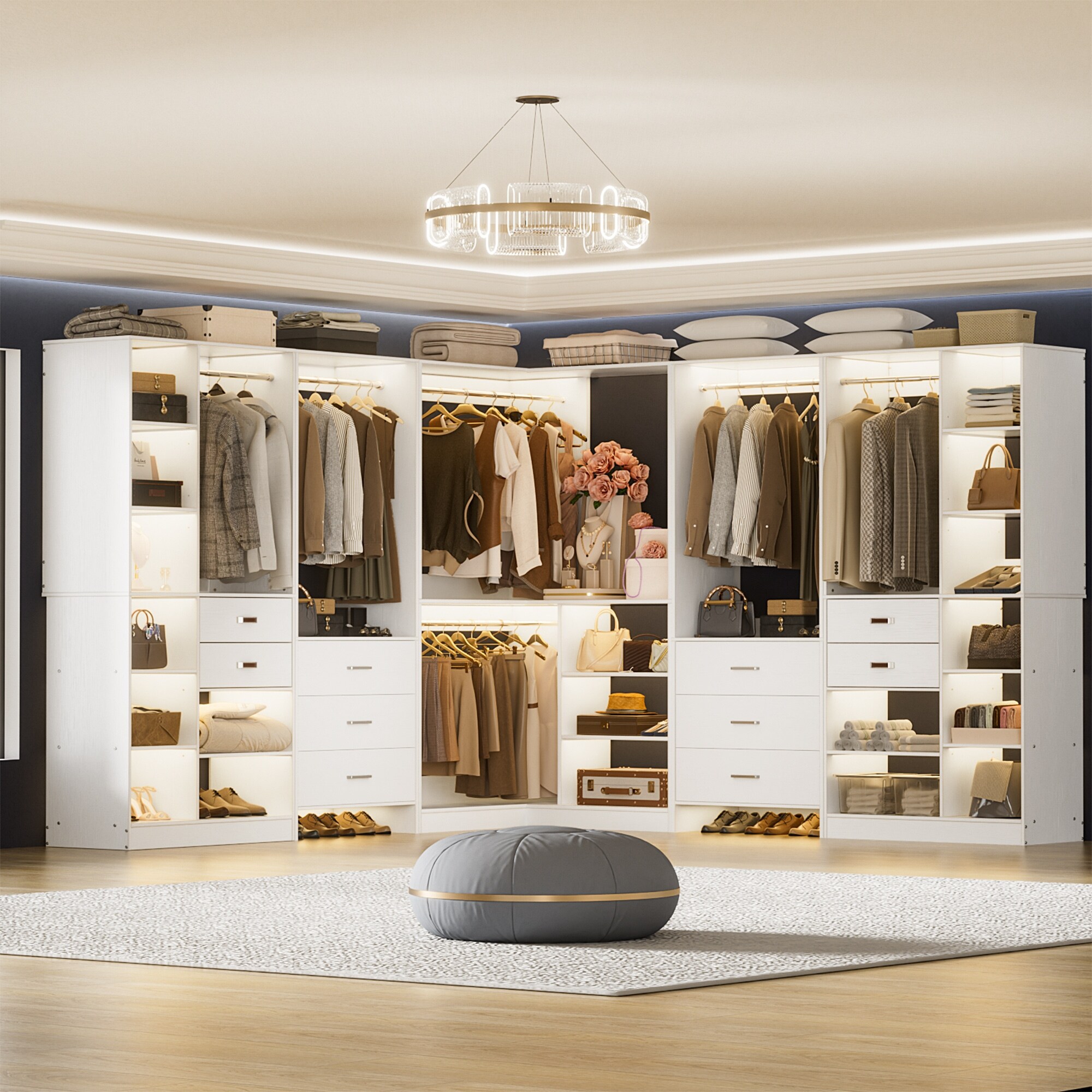 Cimly Set of 5 Large Closet System with Wooden Drawers, Coner