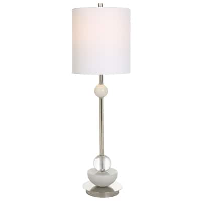 Streamlined Base Buffet Table Lamp with Drum Shade - 33.5" - White