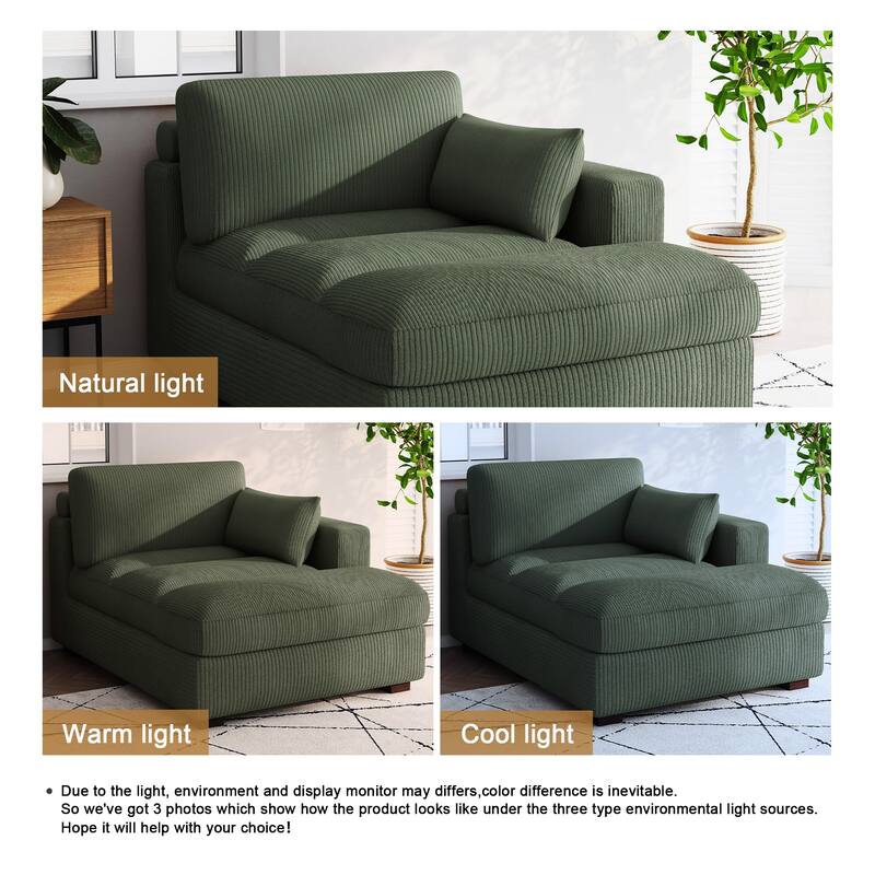 Oversize Corduroy Chaise Lounge Modular Sectional Sofa with Pillow
