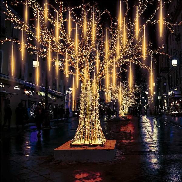 slide 2 of 9, Meteor Shower Rain Lights 10 Tube Xmas Snowfall Outdoor Light White