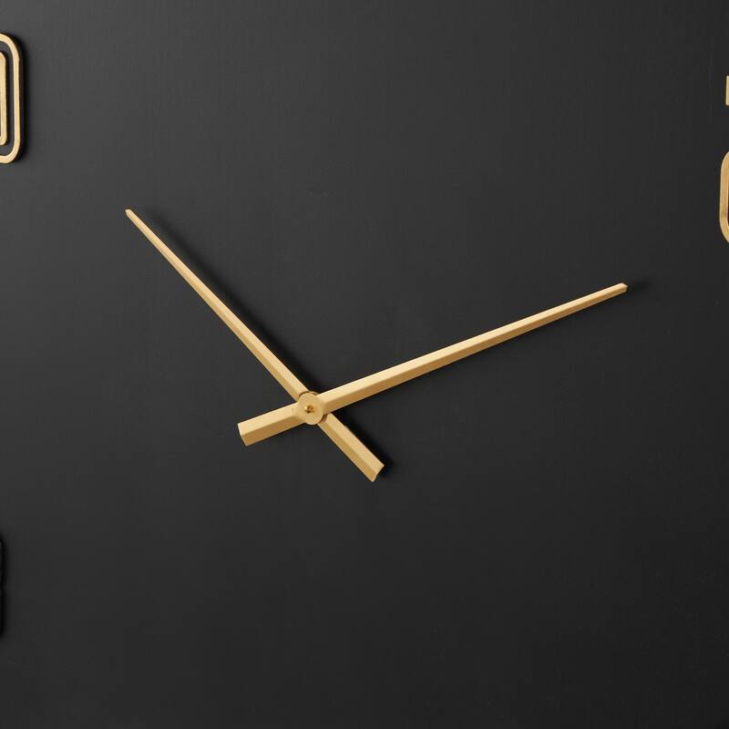 Wood Large Decorative Wall Clock with Gold Hands and Numbers - Black - Roche River Decor - 2"W x 47"L x 47"H