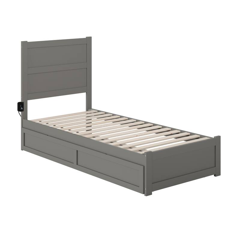 NoHo Twin Extra Long Bed with Footboard and Twin Extra Long Trundle in Grey