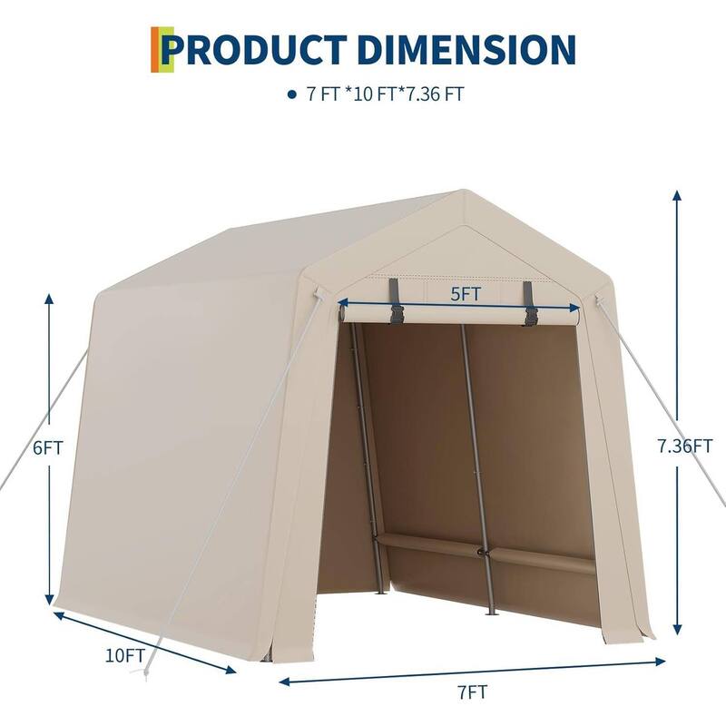 7x10 FT Portable Outdoor Storage Shed, UV-Resistant Carport for Motorcycle, Firewood, Tools - 7X10 Ft