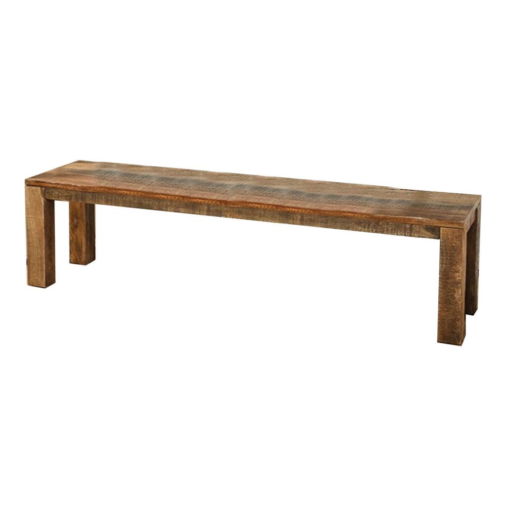 Agon 68 Inch Dining Bench, Mitered Corner, Rough Sawn, Natural Mango Wood
