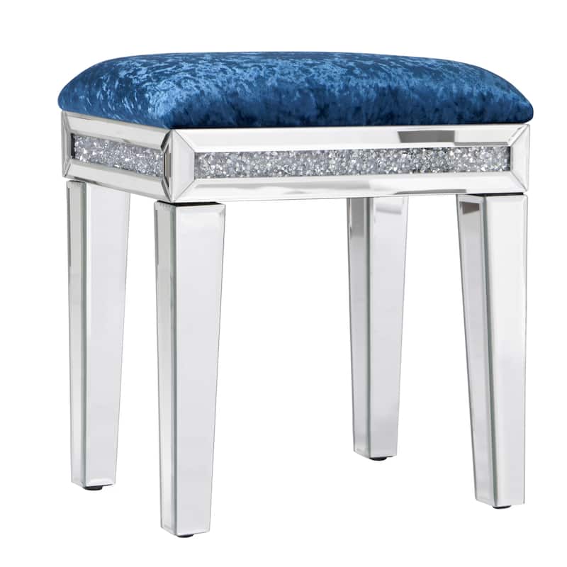 Mirror Diamond Vanity Stool with Velvet Upholstered Seat