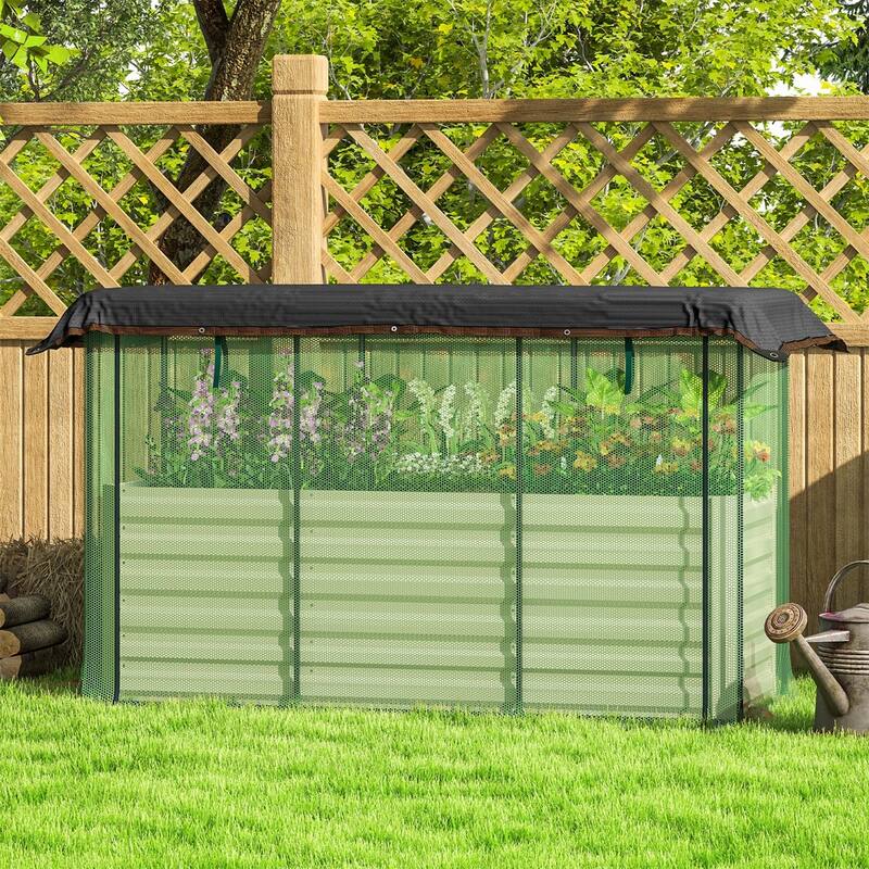 Galvanized Steel Raised Garden Bed with Crop Cage and Shade