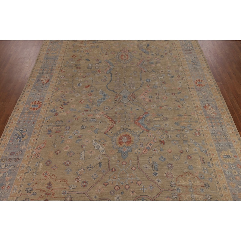 Vegetable Dye Oushak Oriental Large Area Rug Hand-Knotted Wool Carpet - 9'11"x 14'3"