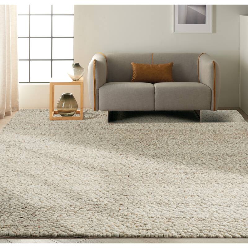 Calvin Klein Riverstone Modern Textured Loop Solid Wool Area Rug - 2' x 3' - Grey/Ivory - Rectangle