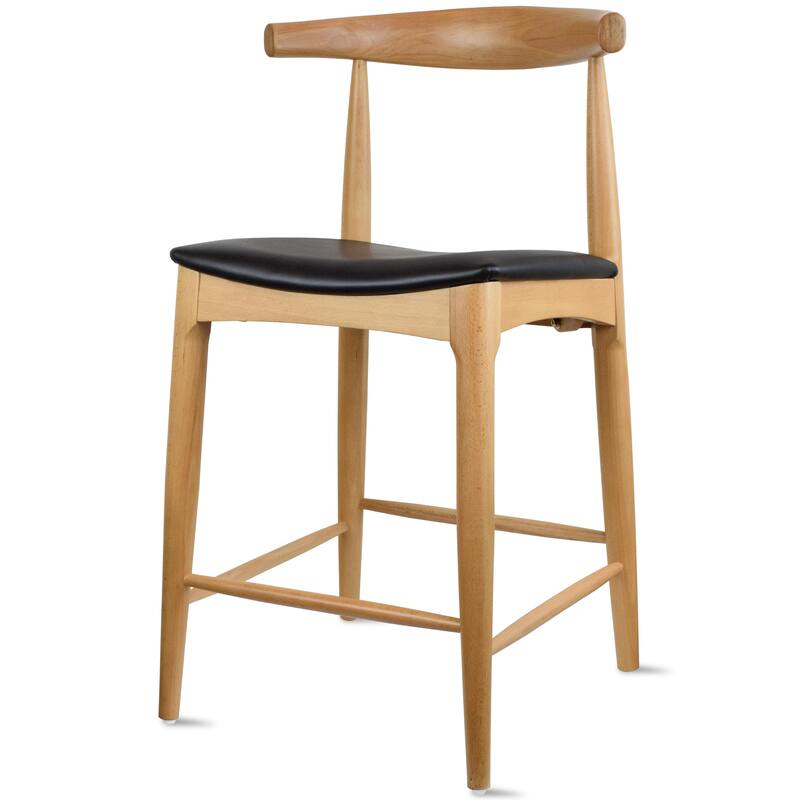 Set of 2 Solid Wood 25" Counter Height Bar Stools Barstools With Back Kitchen Island PU Leather Cushion Dining Elbow Kitchen
