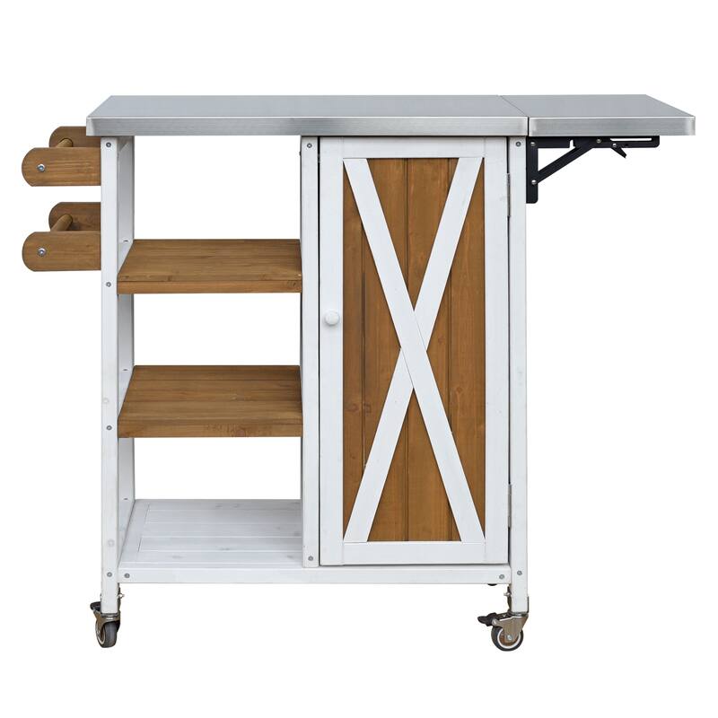 Foldable Outdoor Kitchen Island Cart with Lockable Wheels and Storage Cabinet