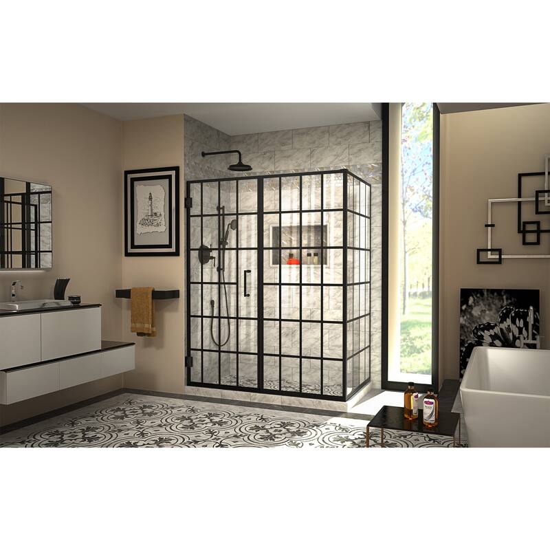 DreamLine Unidoor Toulon 34 in. D x 58 in. W x 72 in. H Frameless Hinged Shower Enclosure - 34.38" x 57.88"