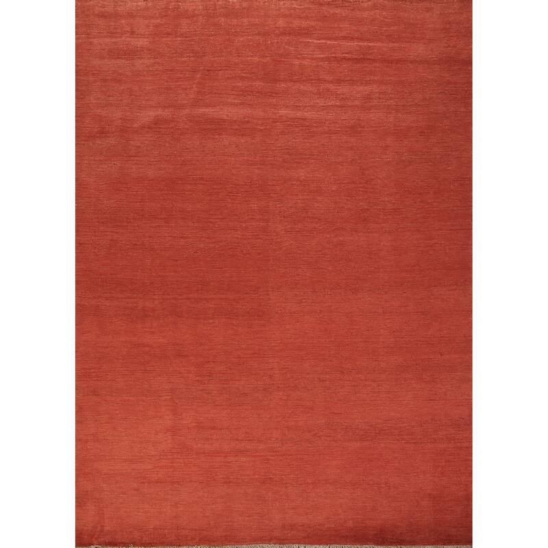 Modern Gabbeh Oriental Area Rug Hand-Knotted Orange Wool Carpet - 7'11" x 9'7"
