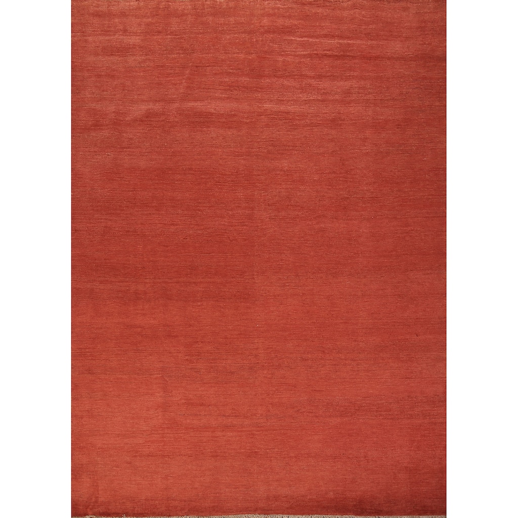 Modern Gabbeh Oriental Area Rug Hand-Knotted Orange Wool Carpet - 7'11" x 9'7"