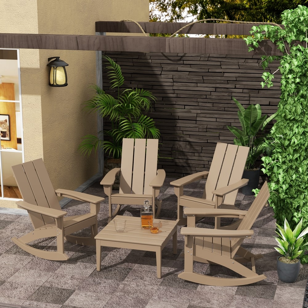 Shoreside 5-Piece Poly All Weather Rocking Chair Conversation Set