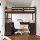 preview thumbnail 2 of 16, Espresso Full Size Wooden Loft Bed with Tri-fold Mirror, Solid Wood Bed with Desk and Shelves