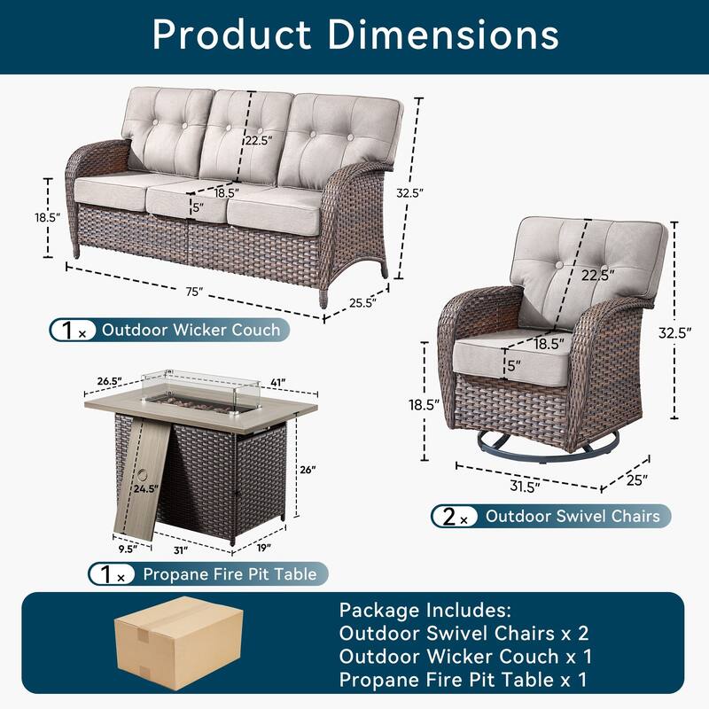 4 Pieces Outdoor Sofa with 41 Inch Fire Table