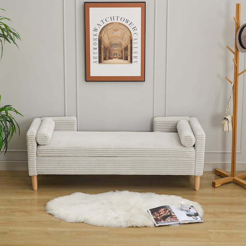 65.35"Wide Corduroy Storage Soft Bench with Armrests