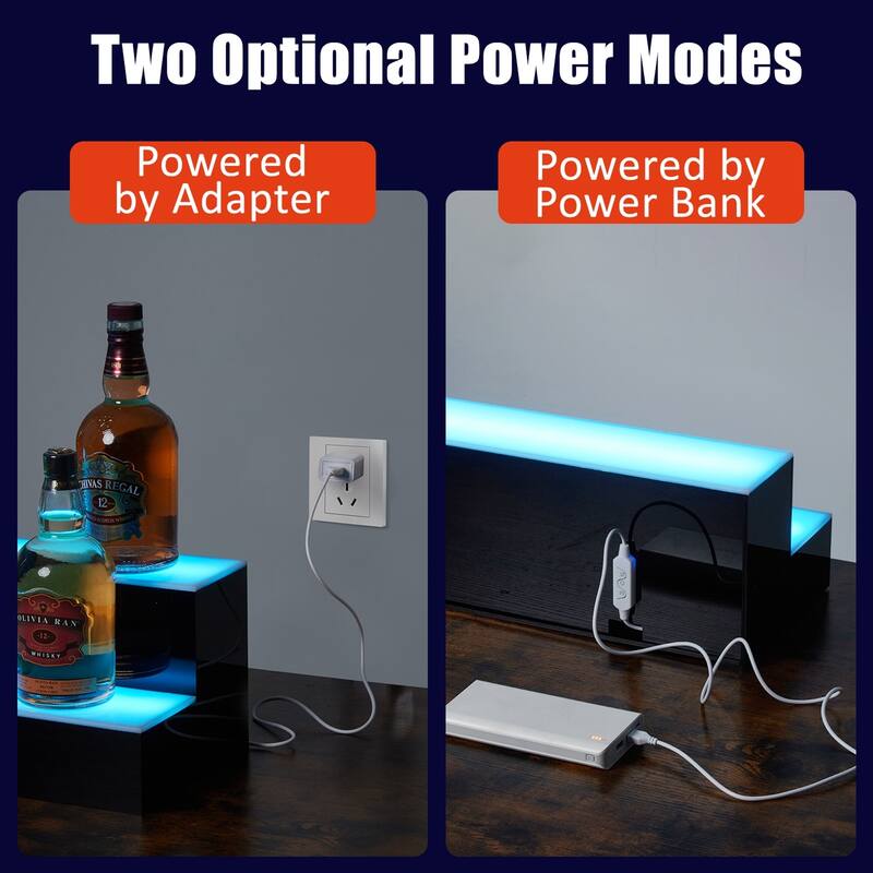2-Step Lighted Liquor Bottle Display Shelf with Remote APP Control
