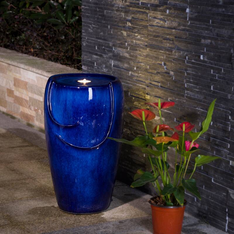 Demta 21-inch Ceramic Pot Fountain with Pum LED Light by Havenside Home