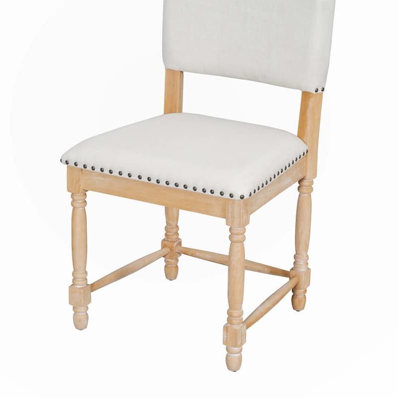 Vintage Traditional 2-Piece Upholstered Dining Chairs with Padded Backs, Cream
