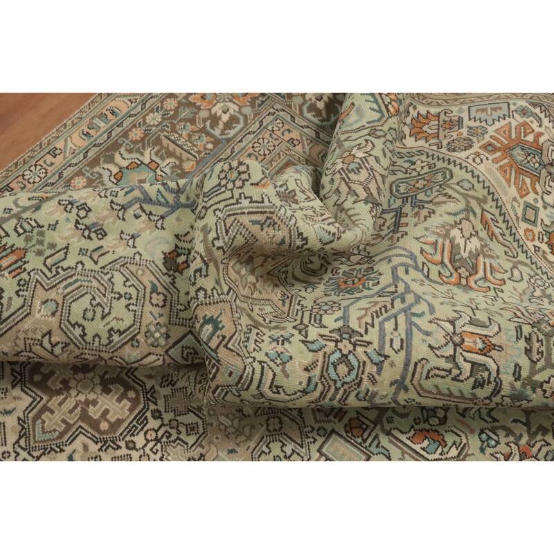 Hand Knotted Oriental 100% Wool Carpet Traditional Floral Green Tabriz Area Rug - 9' 5'' X 6' 5''