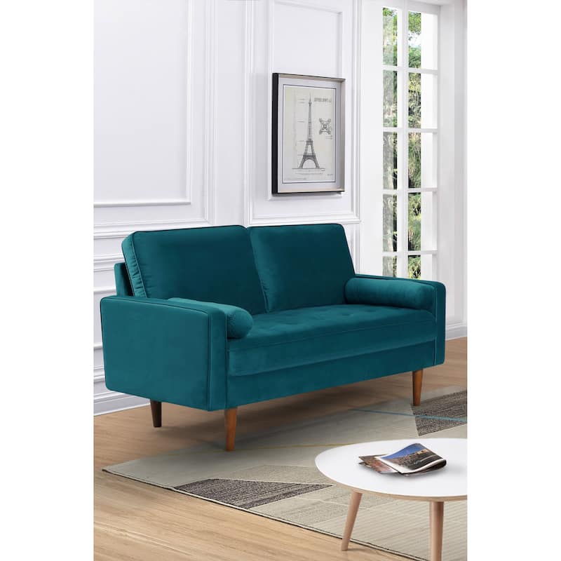 US Pride Furnitirue 58''W Tapered Legs Kent Velvet Loveseat - Greenish Blue