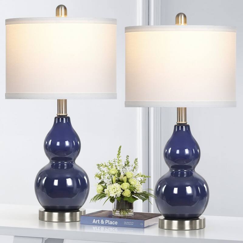 Navy Blue Ceramic Table Lamps with Gourd Style (Set of 2) - 11'' x 11'' x 22'' (L x W x H)