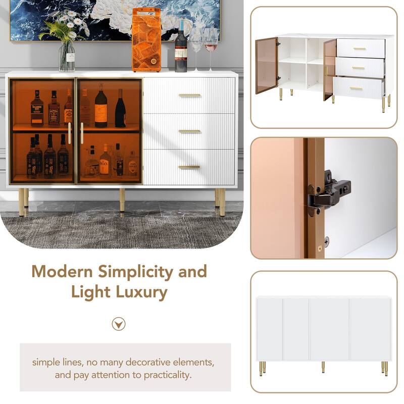 Luxury Storage Cabinet with Marble Finish, Gold Legs & Tempered Glass Doors for Modern Living Spaces