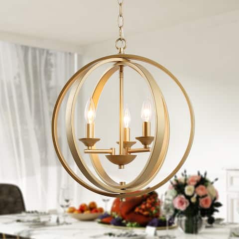 Rella Modern Gold Chandelier Candle Lights Transitional Metal Cage Ceiling Light Dimmable - D15.5"x H18"