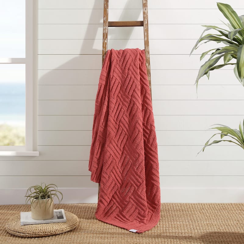 Tommy Bahama Chain Basket Solid Reversible Throw Blanket