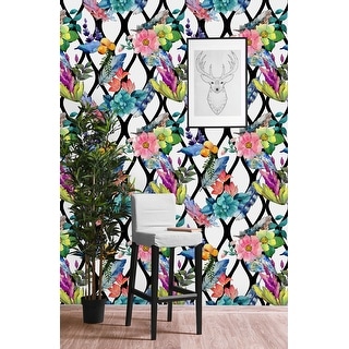 Geometric Floral Removable Wallpaper - Overstock - 33275210
