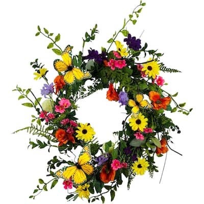 Summer Garden Monarch Wreath 24"