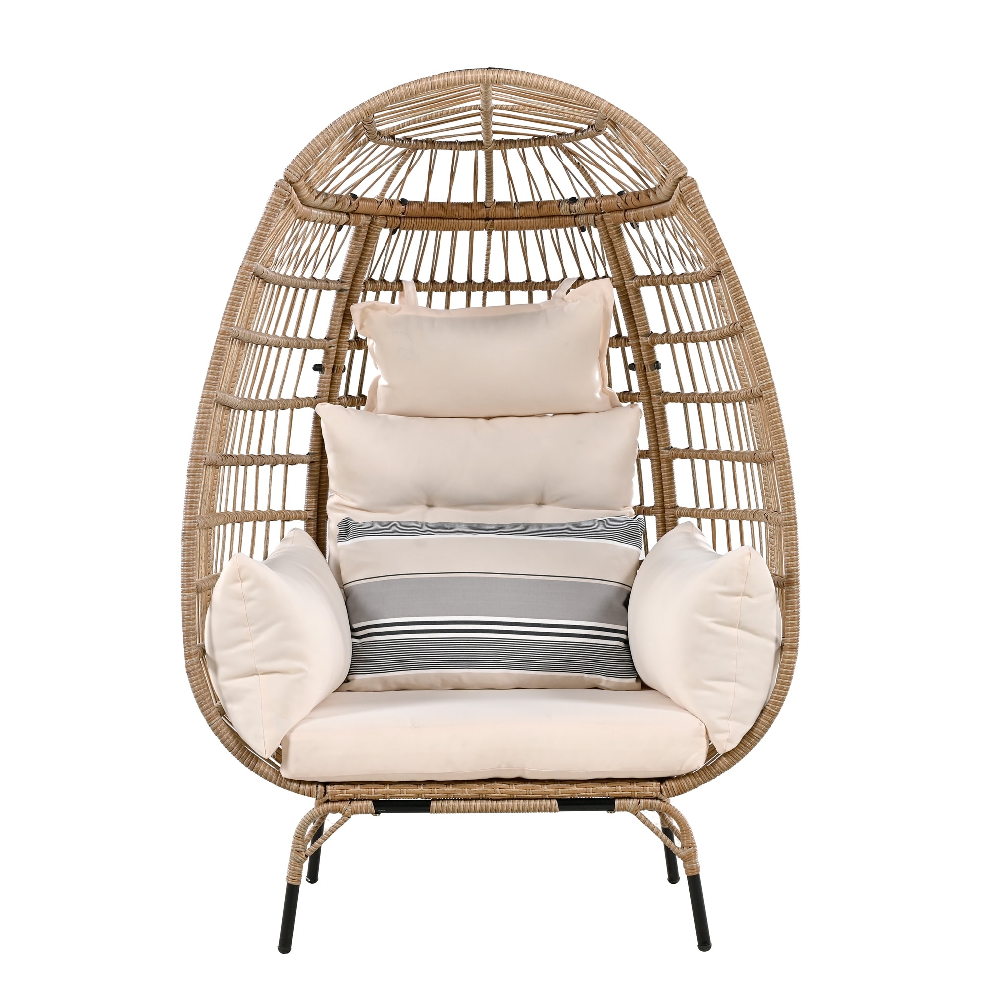 Outdoor Courtyard Garden Balcony Wicker Egg Shaped Chair with Detachable Cushion