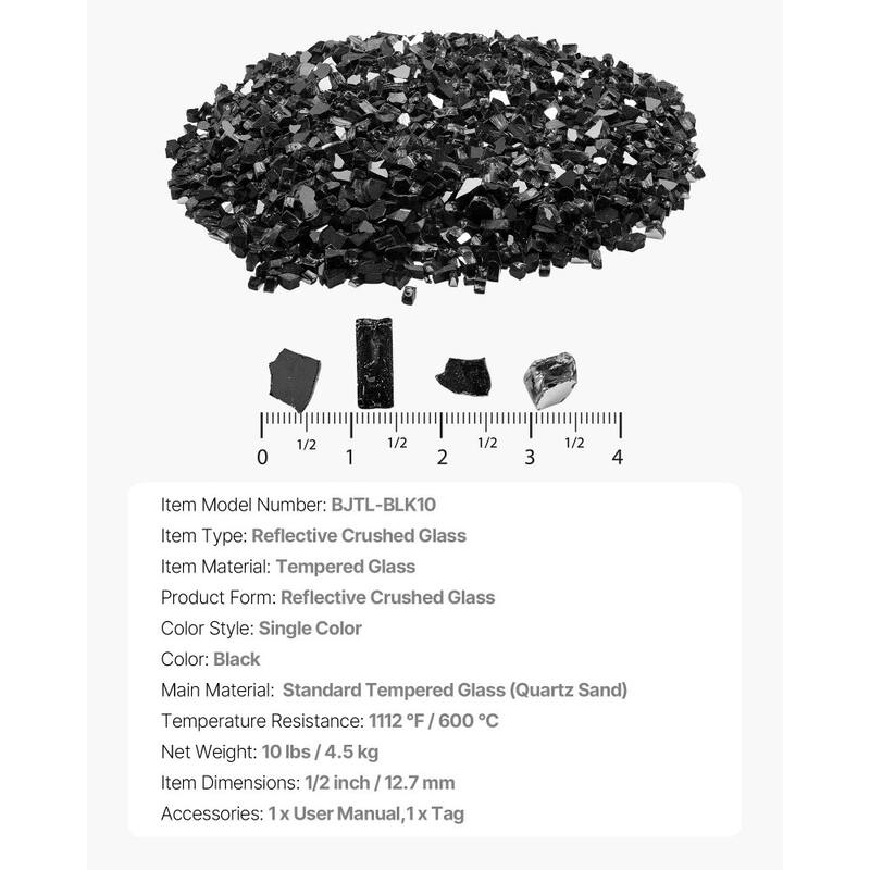 Black Tempered Reflective Crushed Fire Glass 10 lbs. High Heat - 1/2 inch
