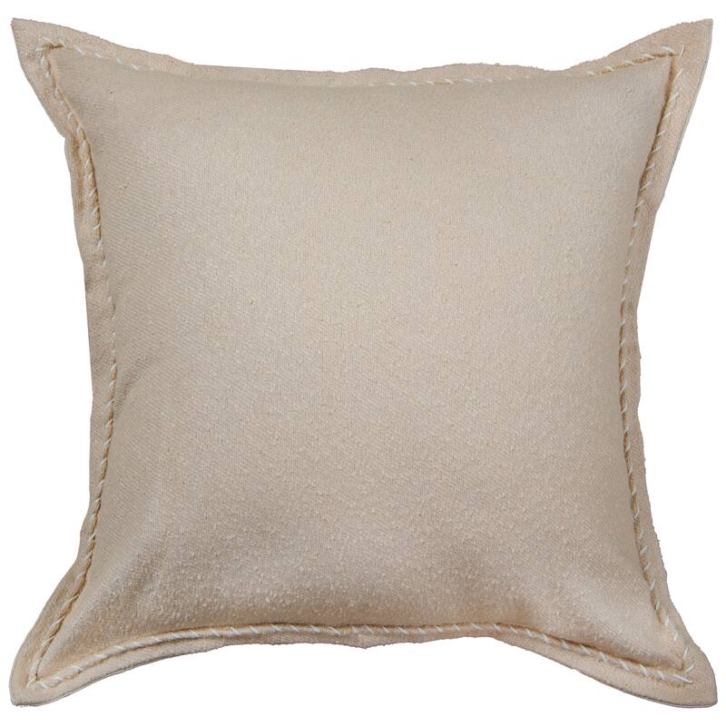 Rizzy Home Solid Throw Pillow with Whipstiched Edge - Polyester - Natural