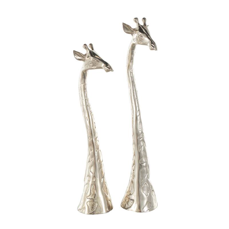 Silver Aluminum Metal Tall Giraffe Decorative Sculpture with Spotted Texturing (Set of 2)