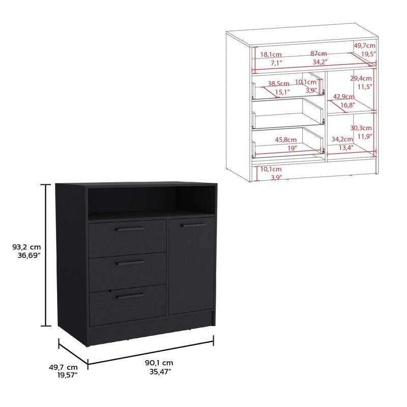 Omaha Dresser Multi-Storage, Spacious 3 Drawers and Cabinet