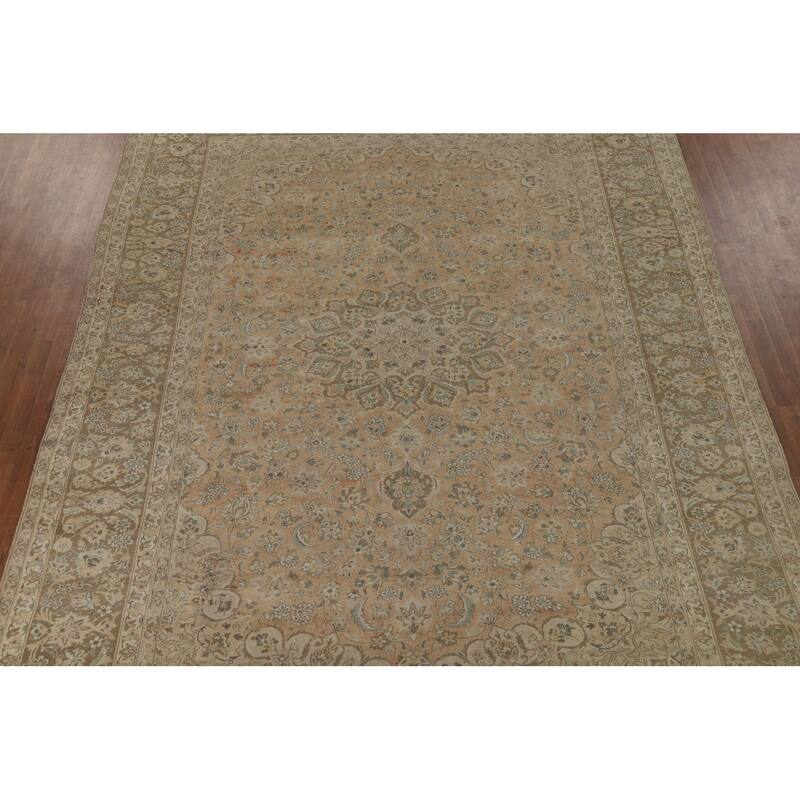 Distressed Kashan Vintage Persian Area Rug Hand-Knotted Wool Carpet - 9'8" x 13'0"