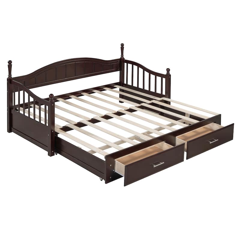 Twin Trundle Daybed with 2 Drawers, Extendable Daybed Frame, Espresso