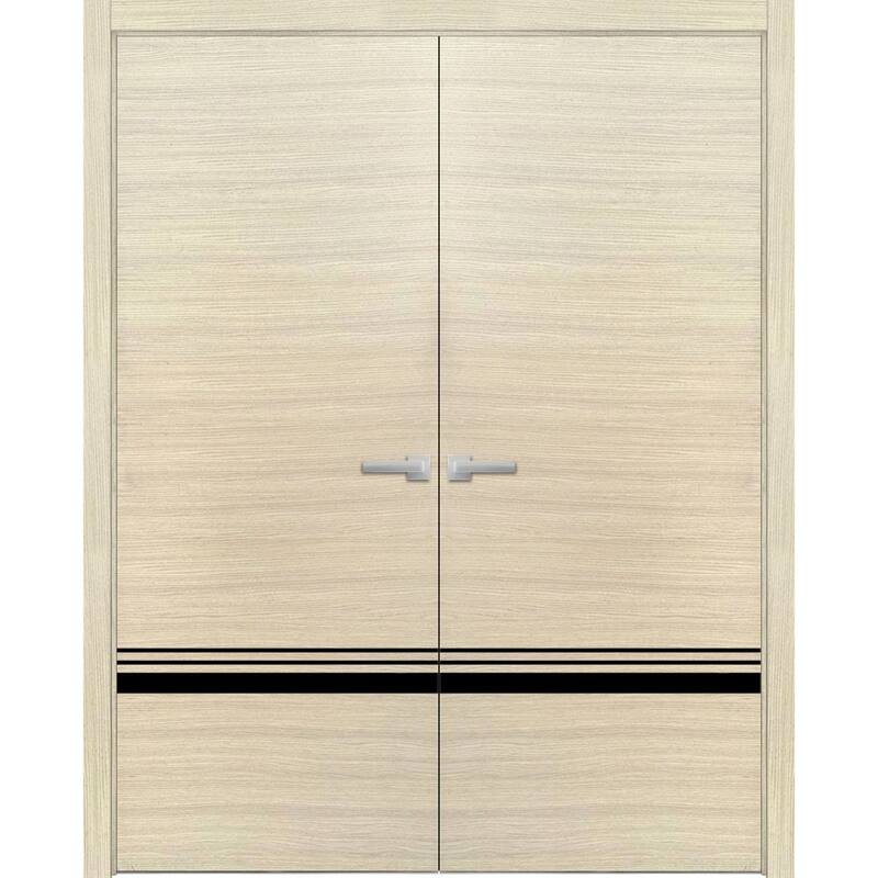 Solid French Double Doors 56 x 80 Planum 0012 Natural Veneer with - 56" x 84" ( 2* 28x84)
